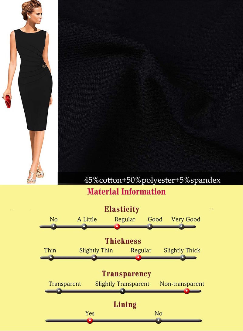 VFSHOW Womens Black Elegant Ruched Work Business Office Cocktail Party Pencil Sheath Dress 2812 BLK M - Image 5